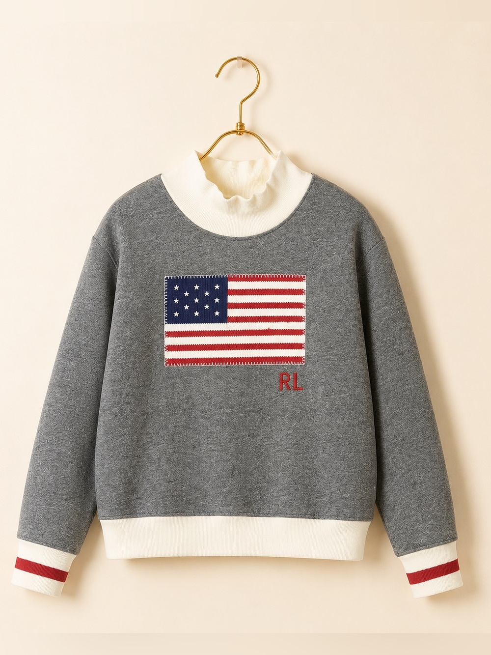Polo Ralph Lauren Kids USA Flag Mockneck Sweatshirt Gray Size M 8–10
